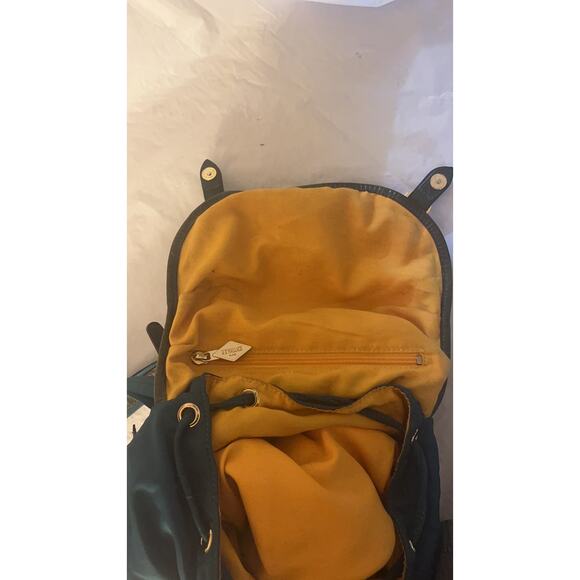 MZ Wallace Teal Nylon Drawstring Backpack Yellow Lining Leather Trim - Picture 16 of 16